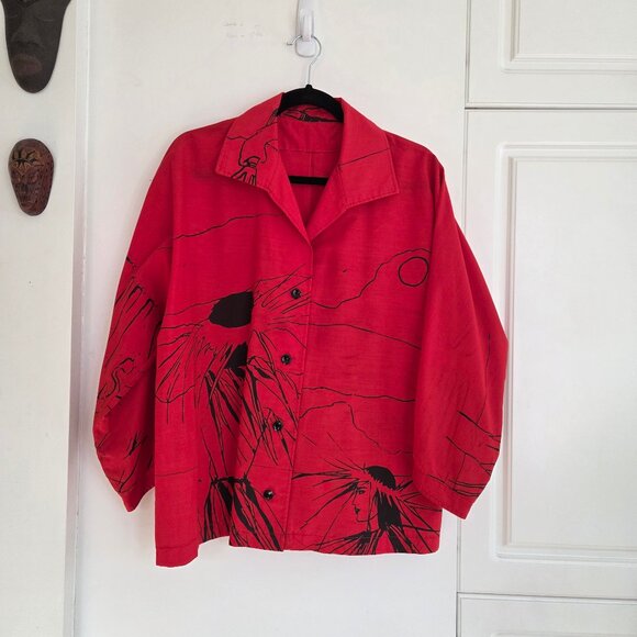 Vintage Abstract Red Button-Up Shirt - Picture 2 of 10
